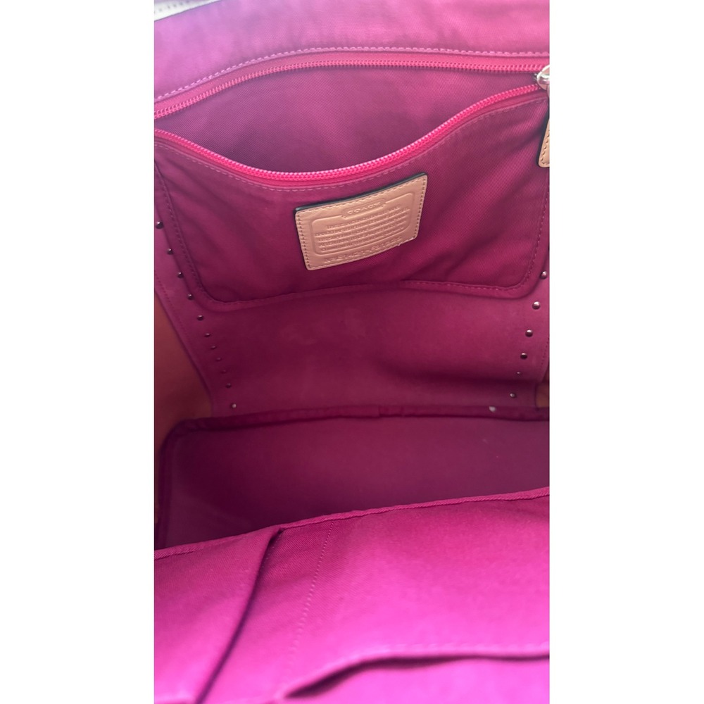 Coach Metro F31325 Magenta Orange Saffiano Leather Colorblock Studs Tote 12x13x6 - Picture 9 of 15